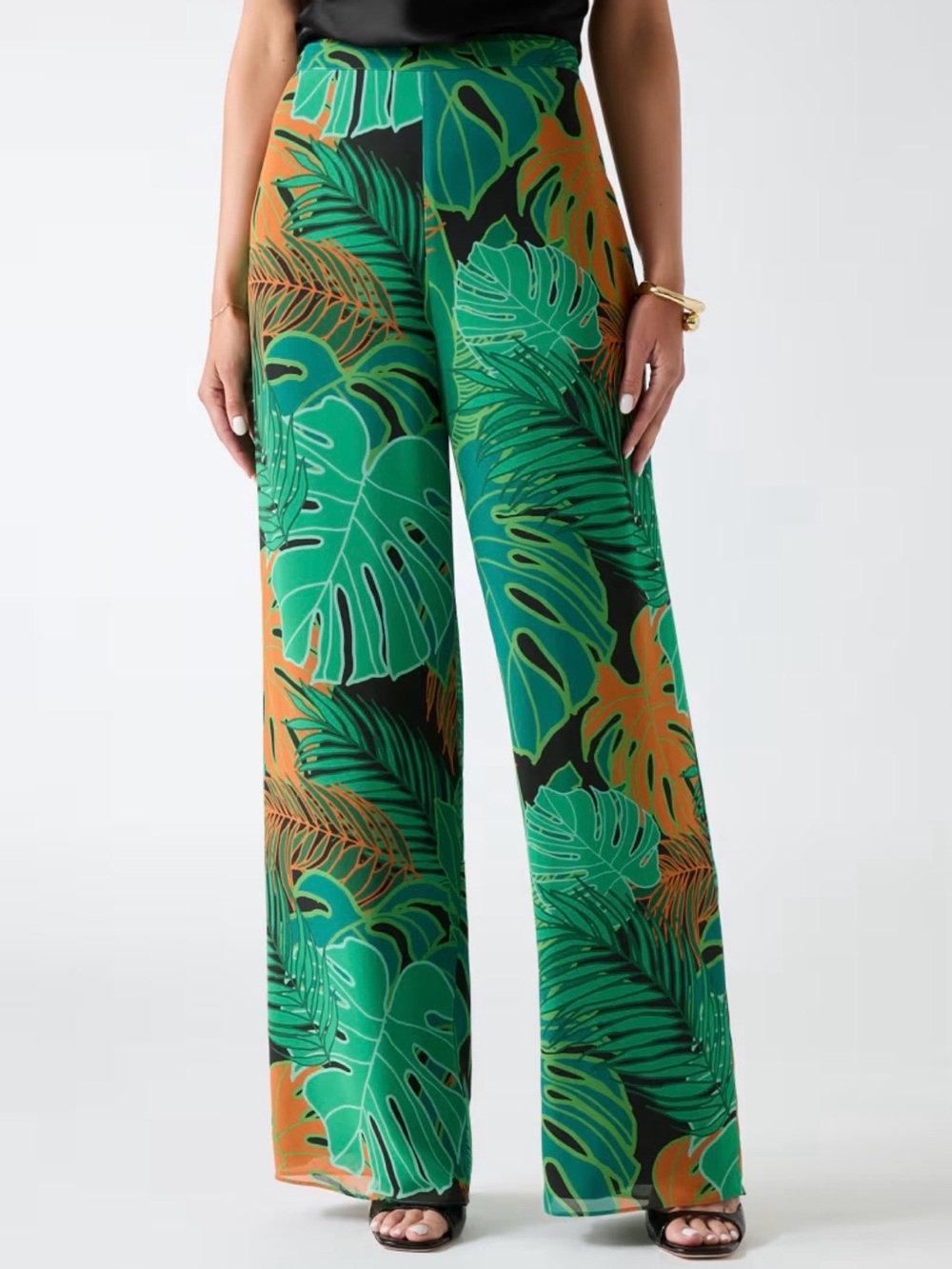 Marciano by Guess Tropical Wide-Leg Print Pants in Green NWT
